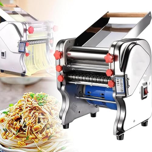 LSBHPPD Stainless Steel Electric Pasta Maker,Noodle Making Machine for Home Use Automatic Pasta Machine Cookie Press Dumpling Wrappers Dough Roller with 2 Sets of Noodle Knives,FKM-220