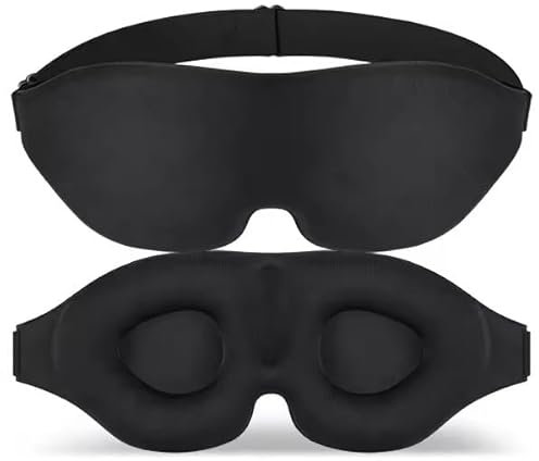 Wohnson EU 100% Blackout Sleep Masks for Men and Women - Zero Eye Pressure Ultra Soft & Comfortable .3D Eye Mask for Sleeping - Black 3D Eye Mask for Travel with Earplugs
