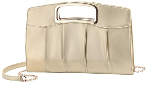RAVUO Clutch Damen, Kleine Handtasche Umhängetasche Elegant Abendtasche Damen aus Pu-leder Mode Klatsch Tasche mit Kette Clutch Gold für Hochzeit Freizeit Party