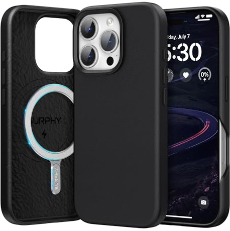 SURPHY für iPhone 16 Pro Magnetische Leder Hülle 6,3 mit Metallknopf | Kunstleder Handyhülle iPhone 16 Pro Case Schutzhülle für MagSafe Alles Zubehör [mit Mikrofaserfutter]