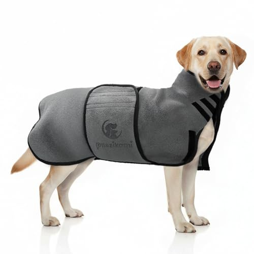 Pllozikami Hundebademantel, Mikrofaser Bademantel Hund Super Saugfähig, Schnell Trocknend, Verstellbare Klettverschluss-Schrumpfriemen für Große, Mittlere und Kleine Hunde - L