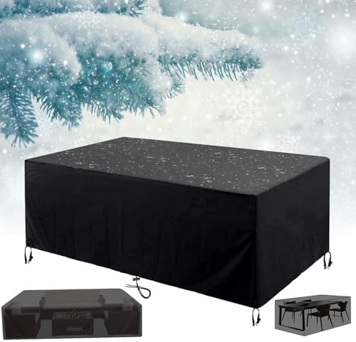 HNKDKJ Funda para Muebles de Jardín 260x200x80cm/LxWxH Funda Protectora Impermeable 420D Oxford Antipolvo Anti-Viento Rectangular Cubierta Mesa Jardín Funda Protectora de Muebles Jardín-Negro