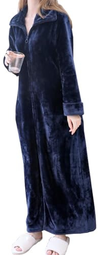 Oshhni Tragbares Decken-Sweatshirt mit Ärmeln, Langer Reißverschluss vorne, Hausmantel, Blue L, Frauen