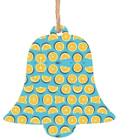 Adecuado para puertas de pared y ventanas de Navidad, adornos de campana de madera, 6 piezas, cuñas de limón para árbol de Navidad