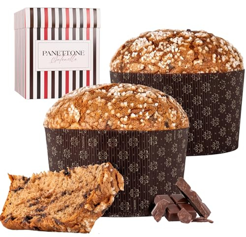 Confezione 2 Panettone Antonella Cioccolatíssimo al Cioccolato XXL 1200 gr - Lavorazione Artigianale con Ricetta Tradizionale - Delizioso Panetone Dolce Natale