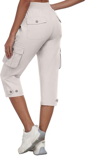 MoFiz Pantalones Trekking Mujer Capri Cargo Pantalón de Senderismo Acampar Pantalon con Bolsillo Montaña Protección UV Transpirable