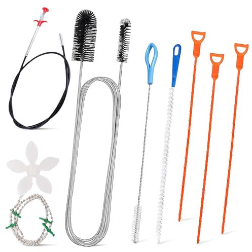 Drain Unblocker Tool, 8PCS Multifunctional Sink Unblocker Tools Reusable Plug Hole Brush Pipe Clearing Tool Plumbing Snake for Kitchen Sewer Bathroom Shower