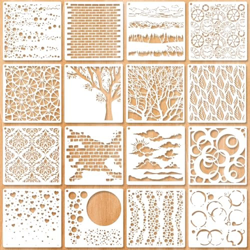 BOHUIZ 16 Stück Schablonen Textilgestaltung, Wiederverwendbare Schablonen Malen 15 X 15 Cm Schablone für Wand Boden Dekor Äste Geometrische Styling Schablone