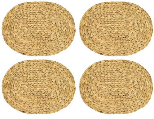 HMF Juego de 4 manteles individuales ovalados trenzados de jacinto de agua, lavable, 40 x 30 cm