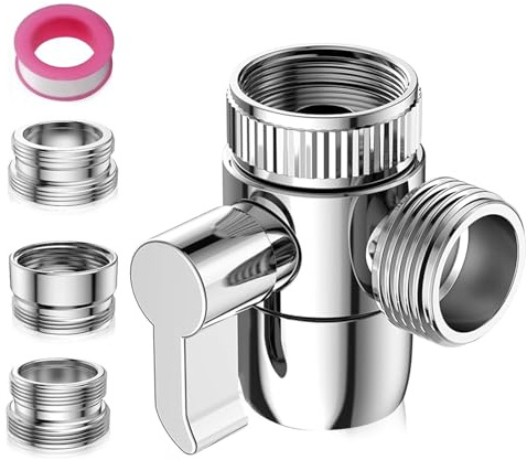 3 Wege Wasserhähn Umschaltventil, 3 Wege Umschaltventil Diverter Ventil Messing mit Adapter für M22 M24 G1/2 Wasserhähn für Küche Bad Duschsystem Waschbeckenbrause