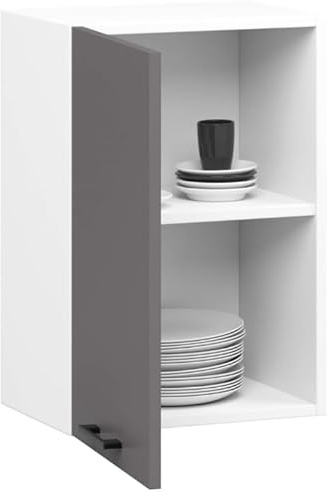 BDW - Küchenschrank Hängend - Oberschrank Küche - Weiß/Grau - 40x30x58cm, mit Griff - Küchenschränke Einzeln, Wandschrank, Küchenhängeschrank, Schmal - OLIWIA 1 STK