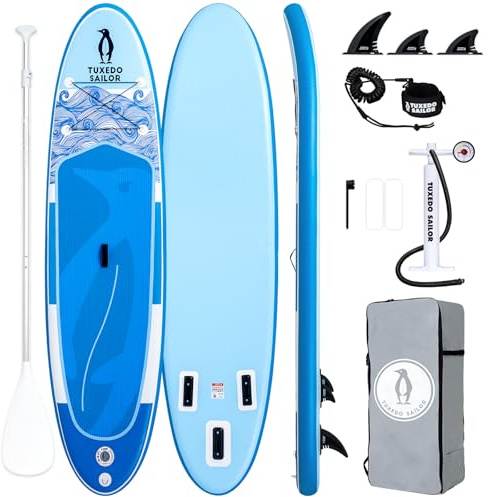 Tuxedo Sailor Stand Up Paddle Board Aufblasbares SUP Board Stand-Up Paddling mit Premium Zubehör, Paddle Board für Erwachsene und Jugendliche (Blue)