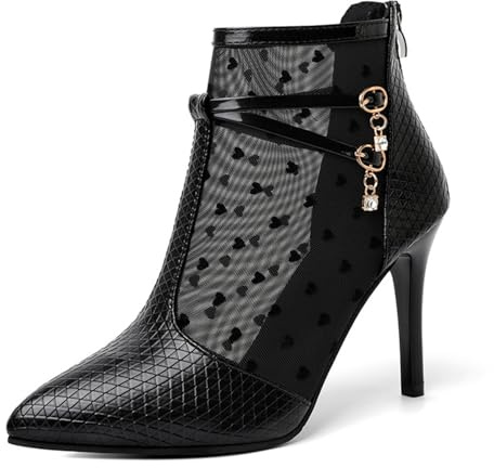 Agiyenna Bottines en Mesh à Talons Aiguilles pour Femme Élégantes Bottes à Pointe pour Le Printemps-Été Bottes avec Fermeture Éclair Mode Décontractée Chaussures de Fête Respirantes Unies Sexy