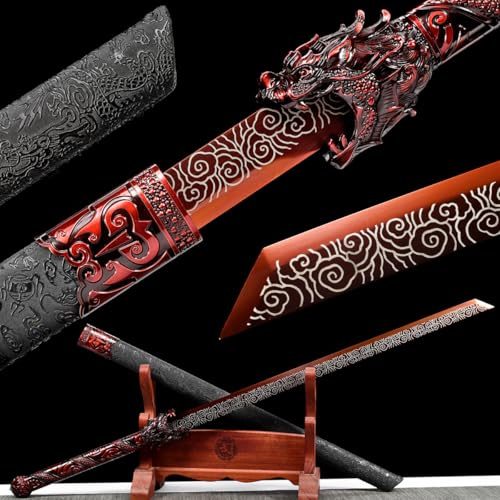 Handmade Carbon Steel Dragon Amidst Blessed Clouds Chinese Tang Dao Red Sword