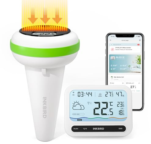 Inkbird Termómetro Piscina WiFi,Termómetro Piscina Solar con IM-03-W Pasarelas,Impermeable IP68,Exportación de Datos,Control APP,Monitor de Temperatura Flotante para Piscina,Spa,Estanque