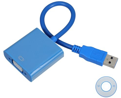 NUOBESTY Câble Adaptateur USB 3.0 vers Vga pour Moniteur Pc, Connecteur Vidéo Bleu, Convertisseur D’Affichage Multi-écran, Compatible avec Systèmes D’Exploitation 7/8/10, sans Alimentation Externe