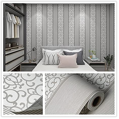 QXYOGO Papel Pintado Autoadhesivo Damasco 3D flocking no tejido papel tapiz europeo fondo autoadhesivo para la decoración del hogar sala de estar pared(ZZ19013,3.0mX0.53m 17 sq.ft)