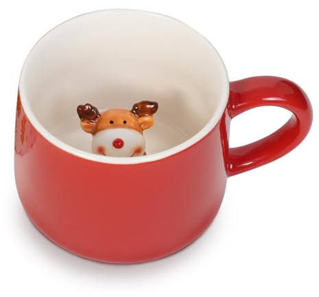 McBecdy 3D Elch Weihnachtstasse-Süße Cartoon christmas mug mit Henkel-Kreative Porzellan Keramik Kaffeetasse- Weihnachts geschenk Tasse-Mikrowellenfest-Weihnachten Becher für Frauen Männer (Elch)