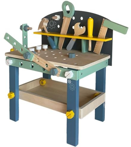 Banco da Lavoro in Legno per Bambini con Accessori – Gioco Educativo Montessoriano con Martello, Cacciavite, Sega, Bulloni e Viti – Banco attività per Sviluppo Manuale e creatività (età 36M+)