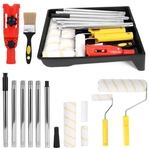 OurLeeme 11PCS Paint Roller Set 9 Inch with Extension Pole & Tray | Includes Paint Tray, Roller Frame, Brush And Essential Accessories For Convenient Home Decorating.