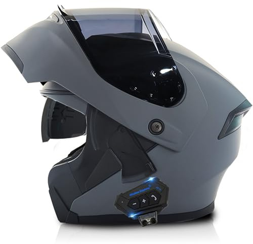 Frcychri Bluetooth Modulable Casque Moto, Casque Moto Rabattable, Approuvé Dot/ECE, Léger, avec Double Visière, Homme Femme Casque Scooter U,X-Large