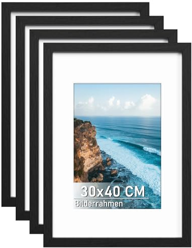 Histarzeda 4 Stück Bilderrahmen 30x40 cm, Bilderrahmen 30x40 Schwarz mit Acrylglas für Fotogalerie, Rahmen für Wandmontage waagrecht oder senkrecht für Wohnraum, Büro (Schwarz)