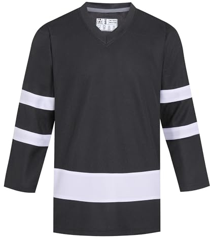 Pullonsy Plain Women's Ice Hockey Jerseys for Men Unisex 90s 00s 10s Hip Hop Hipster T-Shirts Workout Fitness Tops Casual Pullover Black Jersey-White Stripe, Men Size X-Large