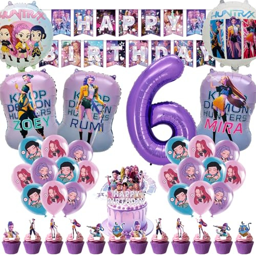 50pcs Set de Décoration de Fête d'Anniversaire, Thème Dessin animé avec Bannière, Ballons et Toppers à Cupcakes pour Anniversaire d’Enfants