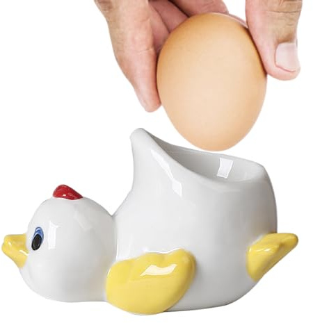 Ensemble de coquetiers – Adorable support de tasse poché en céramique en forme de poulet et de canard sur le thème des animaux amusants pour cuisine, salle à manger | Accessoire de petit déjeuner
