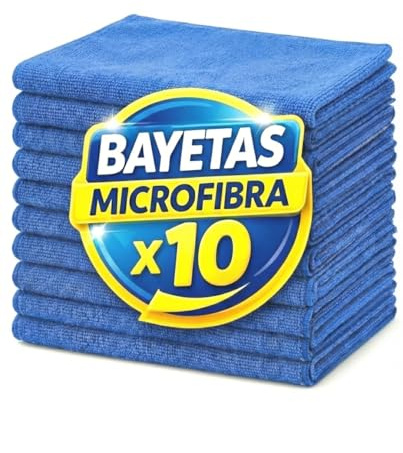 Pongal Bayeta Microfibra Multiusos 30x40cm 260g m2 Alta Absorción Profesional Reutilizable Sin Pelusa Limpieza Hogar Cocina Baño Cristales Coche Oficina Pack 10 Colores Surtidos Duradera (Azul)