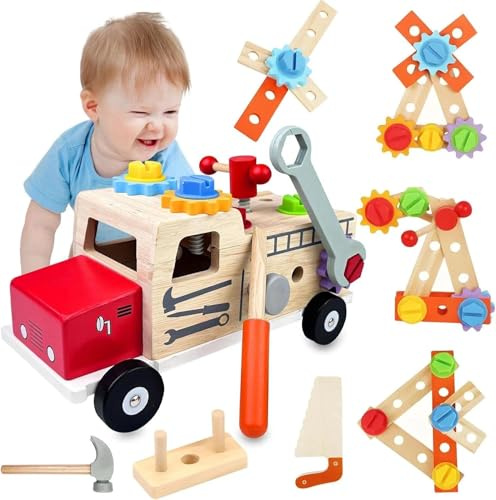 Brysalis Juguetes Montessori 2 Años, Regalo Niño, Juegos Educativos, Caja Herramientas Juguete, Juegos de Construcción de Madera, DIY Maletín Herramientas Juguetes para Niños Niñas 2 3 4 5 Años