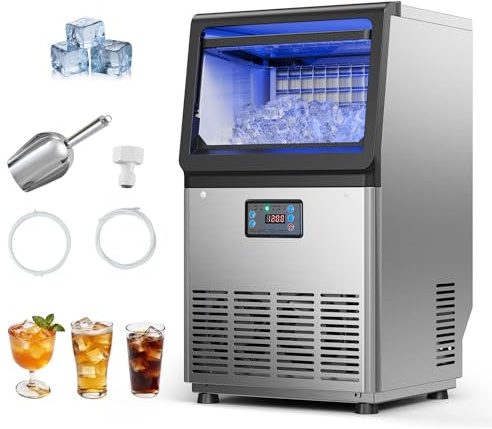 VEVOR Máquina para Fabricar Hielo 36 kg/24 h Almacenamiento de 6 kg, 32 Cubitos por Ciclo, de Acero Inoxidable, Independiente y Bajo Encimera, con Pantalla LED y Autolimpieza, para Bar, Restaurante