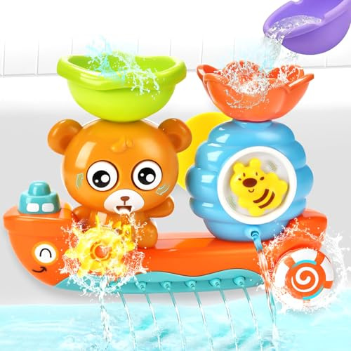 Kinesgsg Jouet de Bain, Jouet Bain Matériau Plastique de Haute Qualité, Jouets Bains Bébé avec Un Motif d'ours et de Bateau, Jouets des Bains pour Bebe Ventouse, pour Baignoire Garcon Fille