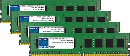 GLOBAL MEMORY 64GB (4 x 16GB) DDR4 2133MHz PC4-17000 288-PIN DIMM Memoria RAM para Ordenadores DE SOBREMESA/Placas Base