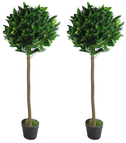 Leaf Design UK Pair of Artificial Bay Topiary Ball Trees, Green, 120cm (4ft)