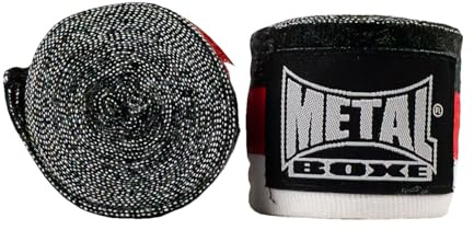 METAL BOXE - Fascia per le mani per allenamento di boxe, 4 m, nero/bianco/rosso