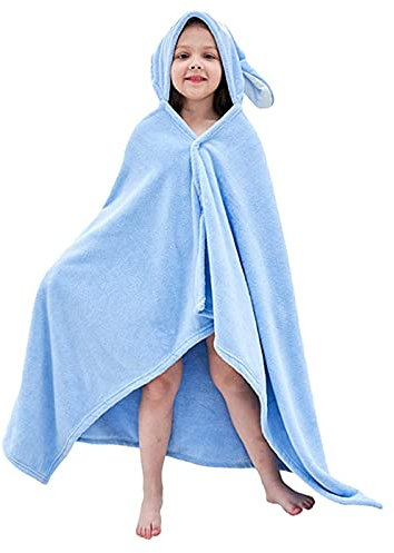 Hilmocho Kinder Badetuch mit Kapuze Junge Mädchen Kapuzendecke Poncho Weich Warm Korallenvlies Baby Schwimmen Handtuch, 140x70CM
