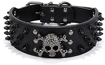 ETOPARS Schädel Niet Haustierhalsband, Großes Mittleres und Kleines Hundehalsband, Totenkopf verstellbar mit Spike-Nieten Kroko Kunstleder Hundehalsband