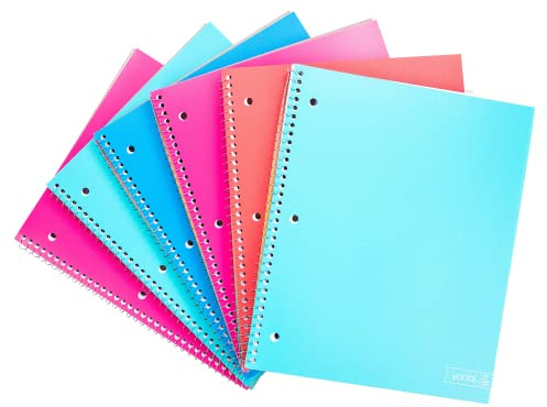 Yoobi College linjerad spiral anteckningsbok set – bulk 6-pack med 1 ämnes anteckningsböcker, olika söta färger – 100 perforerade 3-håls stansade ark, för skola, kontor och hem – 10,5 tum x 8 tum