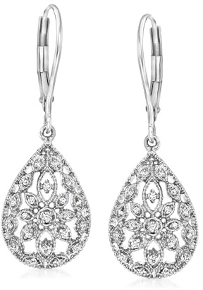 Ross-Simons 0.10 ct. t.w. Diamond Openwork Teardrop Earrings in Sterling