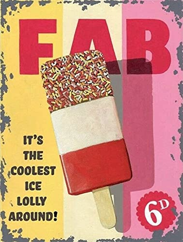Vintage Advertising Wall Tin Plaque 20x15cm - Pub Shed Bar Man Cave Home Bedroom Office Kitchen Gift Metal Sign - Retro FAB Ice Iced Lolly inspired Strawberry vanilla flavour Shop Café Advert
