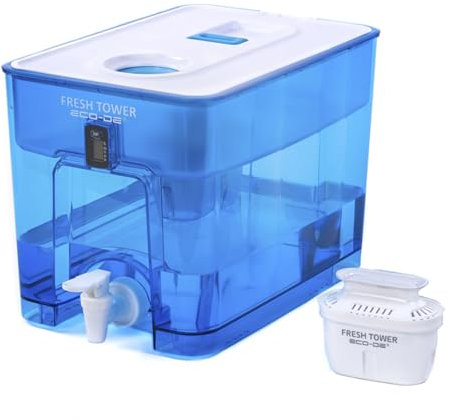 ECODE® Dispensadora Filtradora de Agua Fresh Tower, Libre de BPA, Indicador Digital, para Nevera, Incluye Filtro purificador Compatible, Capacidad de 9.5L, Larga Duración - Water Filter jug