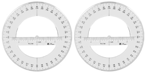 2 goniometro rotondo completo, 360 gradi in plastica strumenti di misura matematica semicerchio organico cerchio goniometro disegno modello di disegno strumento righello, 20 cm