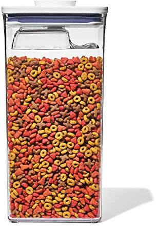 OXO Good Grips Pet POP Container – 6.0 Qt/5.7 L with Half Scoop, Ideal for up to 6.5lbs of Dog Food or 4.5lbs of Cat Food, Airtight Dog and Cat Food Storage Container, BPA Free, Clear