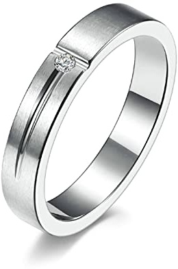 Ayoiow - Anillo de caballero de acero para hombre, anillo de plata para hombre, anillo de bandas con circonita cúbica, Plata