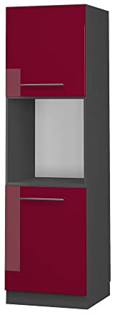 Vicco Herdumbauschrank Fame-Line, Bordeaux Hochglanz, 60 cm | MDF-Front · Soft-Close · Höhenverstellbare Füße · Metallgriffe · Einfache Integration ✓