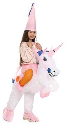 AirSuit® Aufblasbares Einhorn Kostüm für Kinder | Größe 90 bis 120cm | Kostüm für die Kostümparty | Aus strapazierfähigem Polyester - angenehm zu tragen | Inklusive Aufblassystem | OriginalCup®.