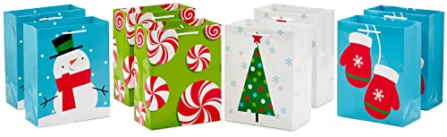 Image Arts Medium Christmas Gift Bags, 8-Pack (Mittens, Snowmen, Candy)