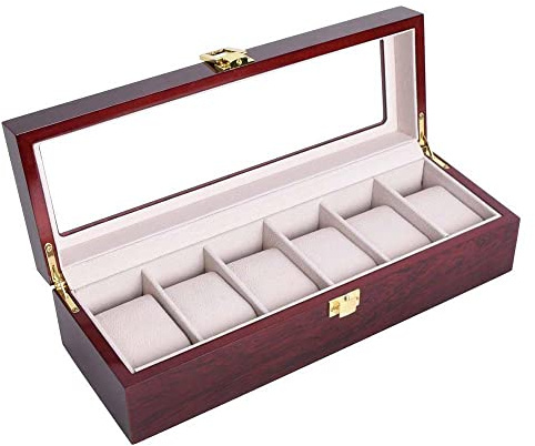 ARA CHOICE Elegant Wooden Watch Box Organizer - Store and Protect Your Watches in Style - Watch Box For Men - Watch Travel Case For Men and Women Jewellery Display Organizer (6 SLOTS)