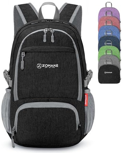 ZOMAKE Kleiner Bag Faltbarer Rucksäcke 25L - Leichter Tagesrucksack für Reisen Wandern Outdoor,Klein Wanderrucksack für Damen Herren und Kinder(Schwarz)